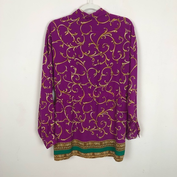 VINTAGE Liz Claiborne Purple Pink Filigree Vegas Button Down Top size Medium - Picture 10 of 10